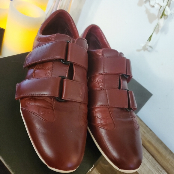 Gucci Guccissima Leather Velcro Sneakers Burgundy EU 35 Made in Italy Margaux - Picture 11 of 13